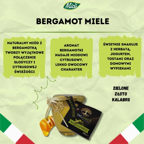 Miód z kwiatów sierenicy włoskiej (sulla) z bergamotką 240g