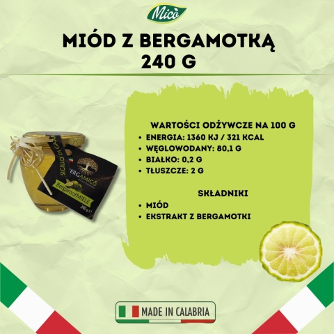 Miód z kwiatów sierenicy włoskiej (sulla) z bergamotką 240g