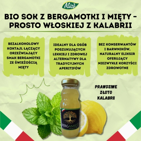 Sok Moitwa - Bergamotka z miętą 200ml, prosto z Kalabrii