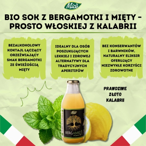 Sok Moitwa - Bergamotka z miętą 750ml, prosto z Kalabrii