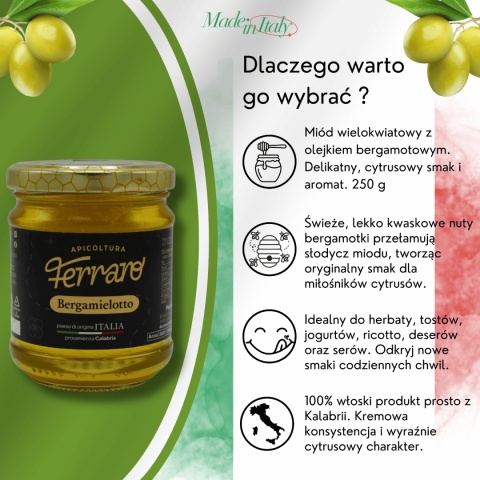 Miód wielokwiatowy z bergamotką 250g