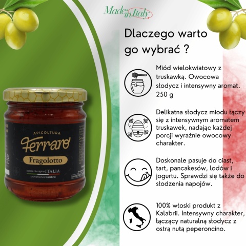 Miód wielokwiatowy z truskawką 250g