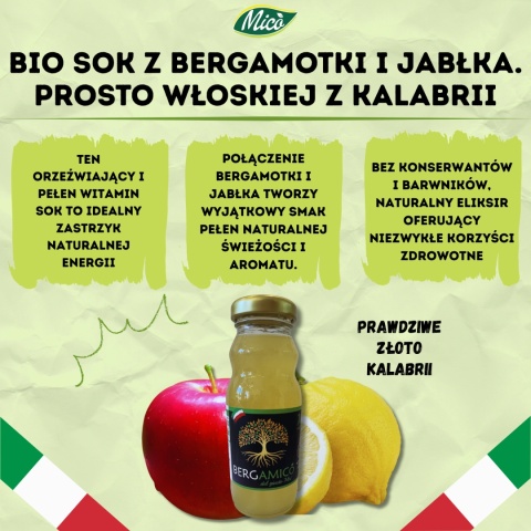Sok NFC - Bergamotka z jabłkiem 200ml, prosto z Kalabrii