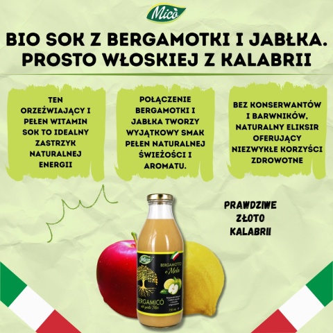 Sok NFC - Bergamotka z jabłkiem 750ml, prosto z Kalabrii