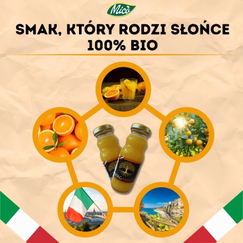 Sok NFC pomarańcza 750ml , prosto z Kalabrii, Eko plantacja MICO